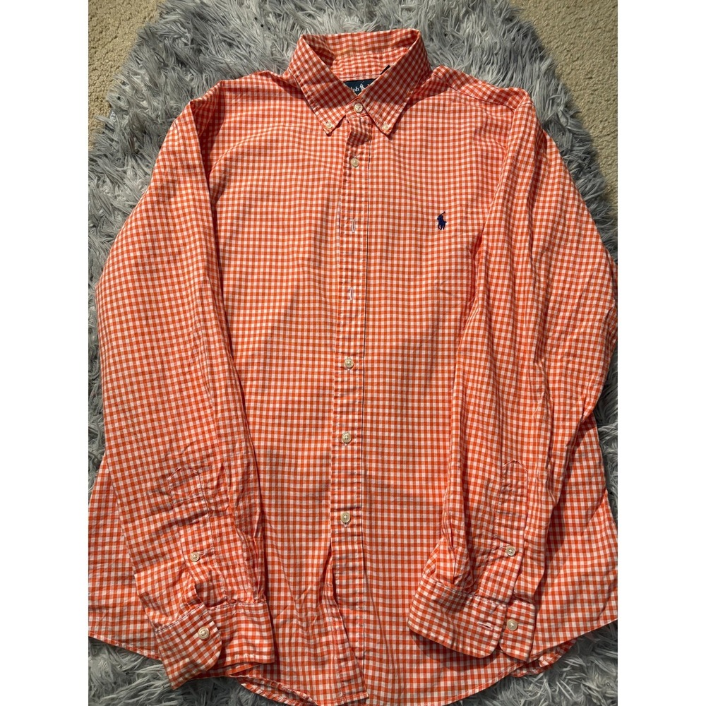 Polo Ralph Lauren Shirt Men's XL/TG Orange Gingham Custom Fit Button Down